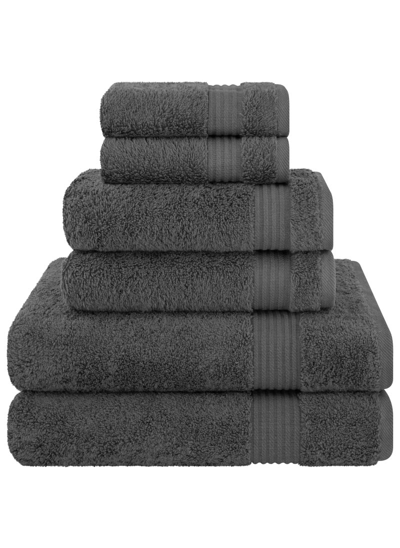 Towel Set Luxury Hotel Quality 500 GSM Genuine Combed Cotton, Super Soft & Absorbent Family Bath Towels 6 Piece Set -  2 Bath Towels, 2 Hand Towels, 2 Washcloths - Dark Grey