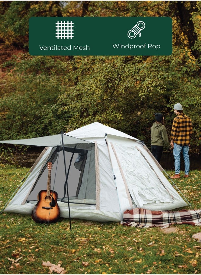 GT-6 Camping Tent / 5-6 People Capacity / 210D Oxford Floor / Polyester Silver Coating Fly / UV Protection / Light Weight / Waterproof / Ventilated Mesh / Windproof Rope - Beige