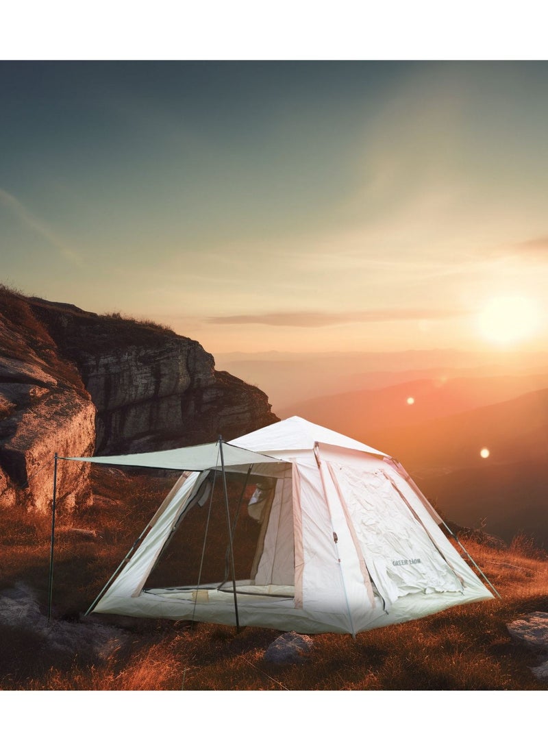 GT-6 Camping Tent / 5-6 People Capacity / 210D Oxford Floor / Polyester Silver Coating Fly / UV Protection / Light Weight / Waterproof / Ventilated Mesh / Windproof Rope - Beige