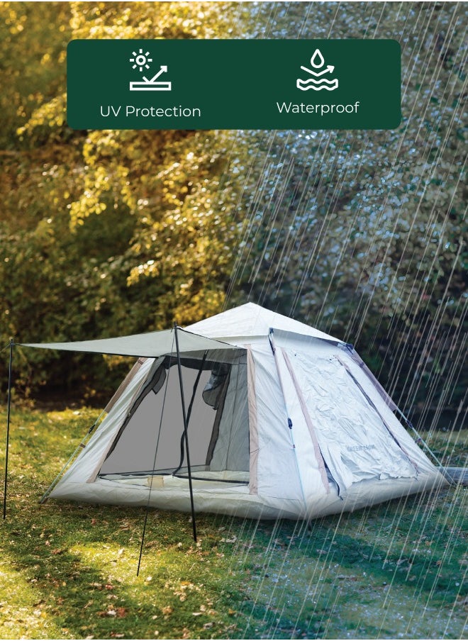 GT-6 Camping Tent / 5-6 People Capacity / 210D Oxford Floor / Polyester Silver Coating Fly / UV Protection / Light Weight / Waterproof / Ventilated Mesh / Windproof Rope - Beige