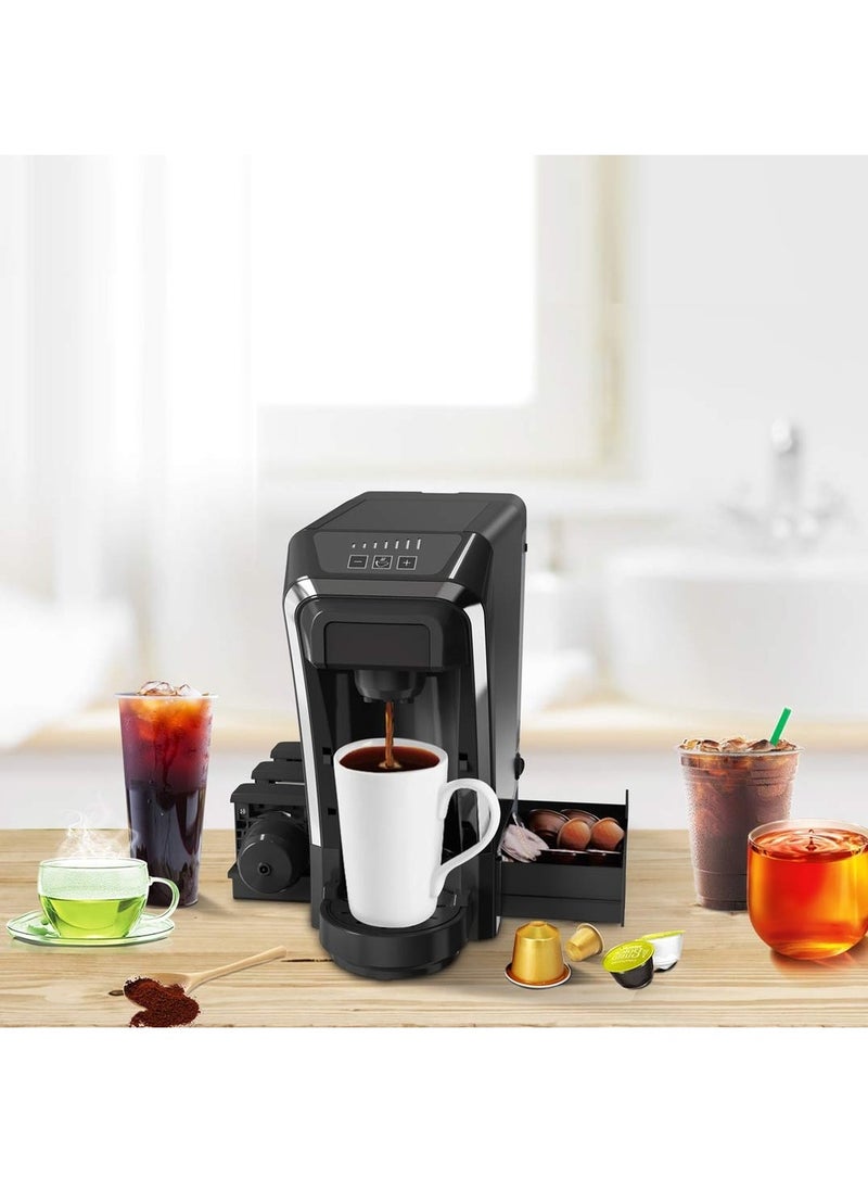 Multifunctional Capsule Coffee Machine with Capsule Storage / 800ML Kettle /  Built-In Safeguards / Keep-Warm / Capsule and Powder and Tea Leaves Coffee Maker  - Black