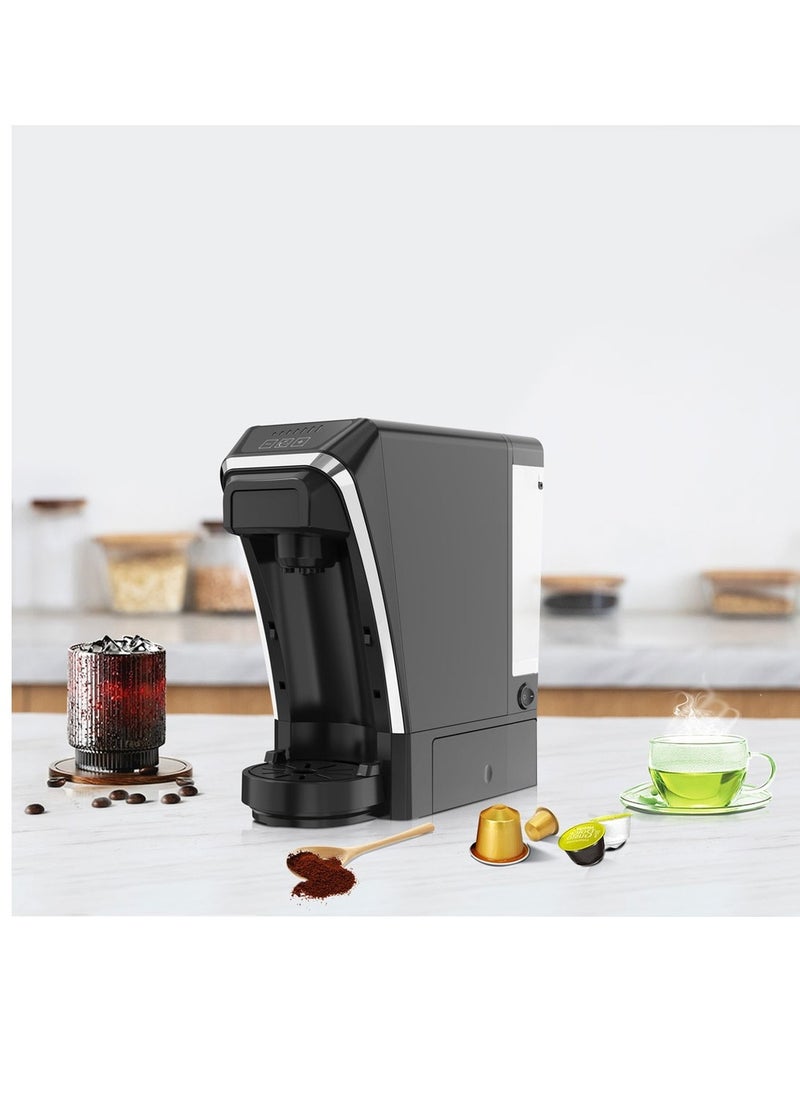 Multifunctional Capsule Coffee Machine with Capsule Storage / 800ML Kettle /  Built-In Safeguards / Keep-Warm / Capsule and Powder and Tea Leaves Coffee Maker  - Black