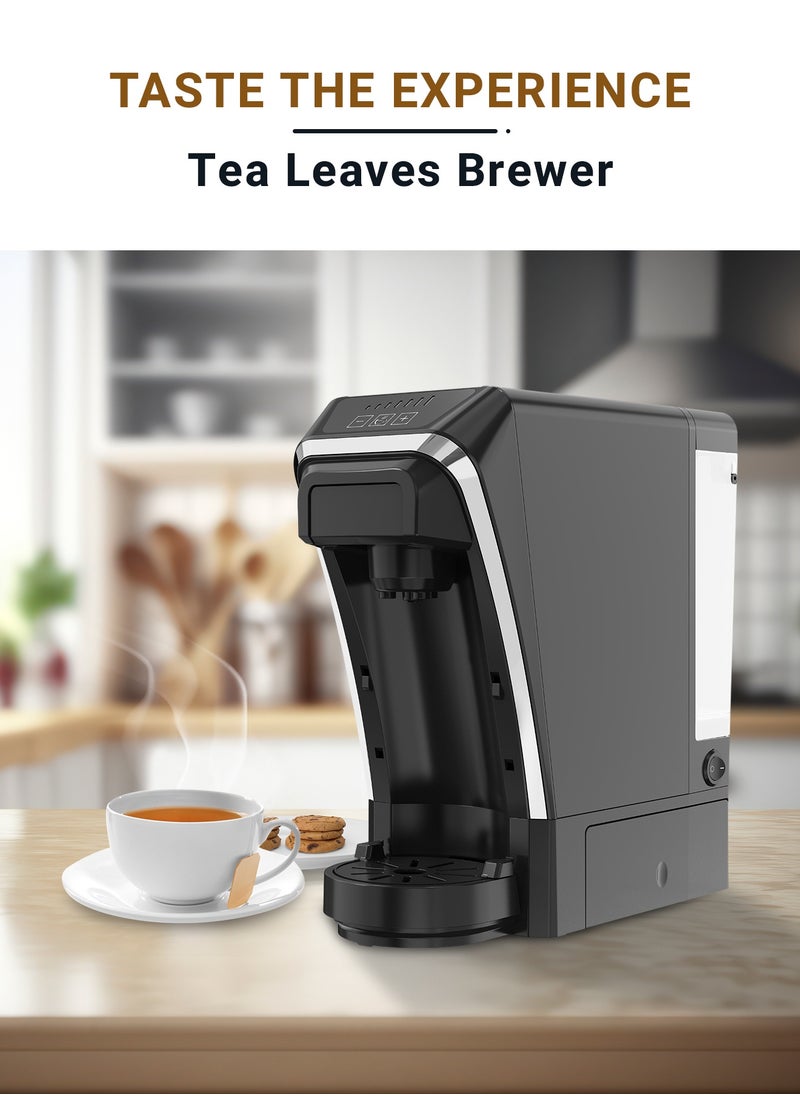 Multifunctional Capsule Coffee Machine with Capsule Storage / 800ML Kettle /  Built-In Safeguards / Keep-Warm / Capsule and Powder and Tea Leaves Coffee Maker  - Black