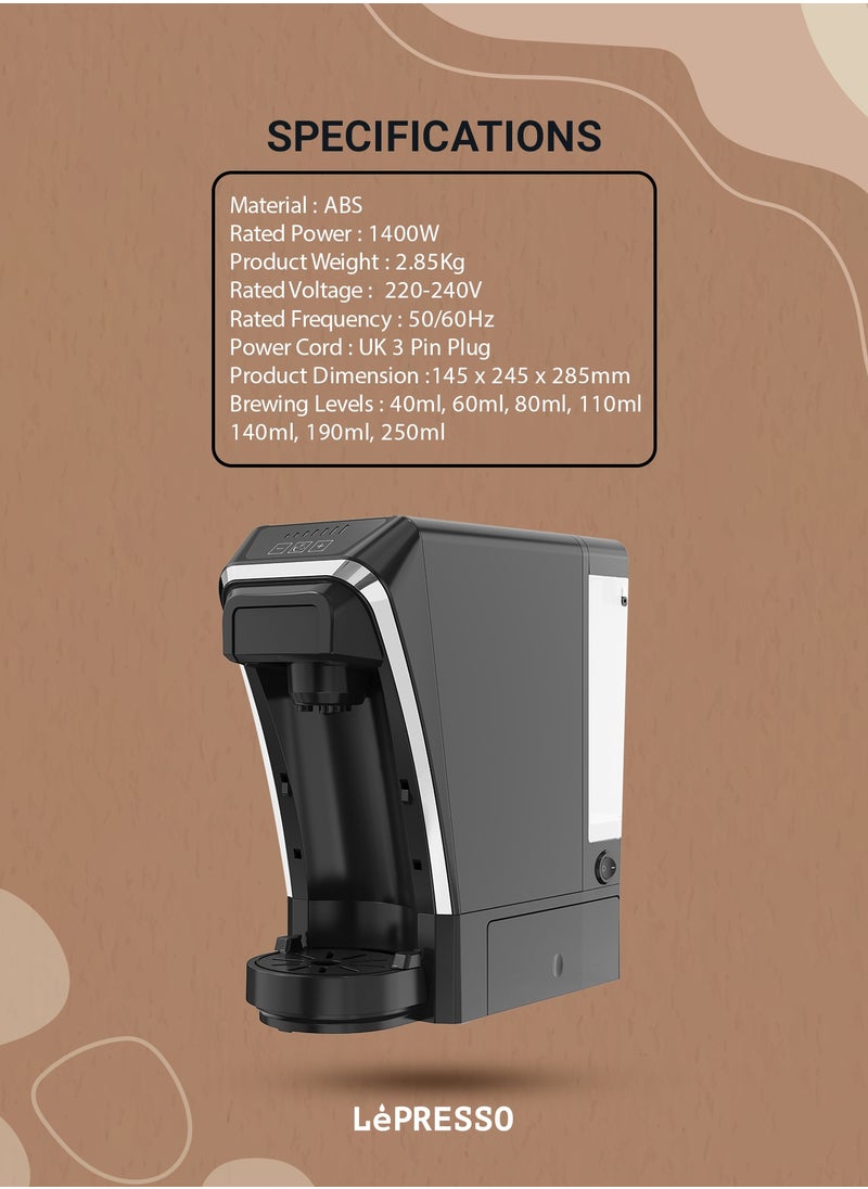 Multifunctional Capsule Coffee Machine with Capsule Storage / 800ML Kettle /  Built-In Safeguards / Keep-Warm / Capsule and Powder and Tea Leaves Coffee Maker  - Black