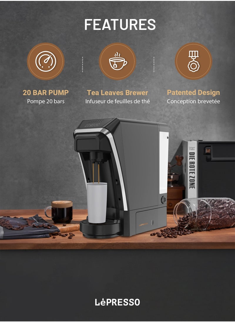Multifunctional Capsule Coffee Machine with Capsule Storage / 800ML Kettle /  Built-In Safeguards / Keep-Warm / Capsule and Powder and Tea Leaves Coffee Maker  - Black