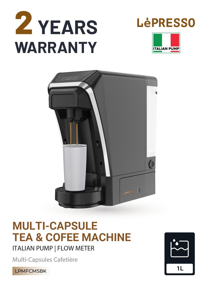 Multifunctional Capsule Coffee Machine with Capsule Storage / 800ML Kettle /  Built-In Safeguards / Keep-Warm / Capsule and Powder and Tea Leaves Coffee Maker  - Black