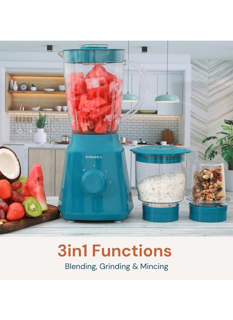 3-in-1 Countertop Blender, 350W, 1.5L Unbreakable PC Jar+ Mincer Chopper & Grinding Mill, Stainless Steel Blades, 2-Speed & Pulse Control, Perfect for Smoothies, Spices & Baby Food Preparation