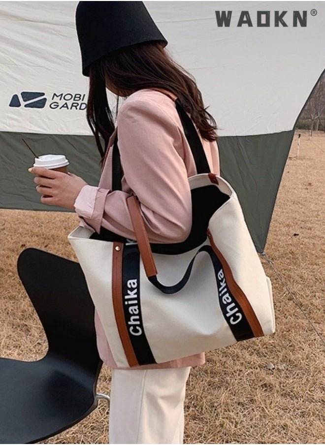 Women's Large-capacity Trendy Shoulder Bag, Ladies Casual Tote Bag Handbag Clutch Bag Carrying Bag, Canvas Letter Shopping Bag Side Bag for College Students and Teenagers