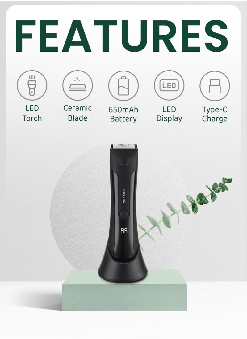 Sensitive Area Trimmer with 90 Min Runtime with 2 Hours Charging, 650mAh Battery, Type C Charging Port, IPX5 Waterproof, LED Display & Torch - Black