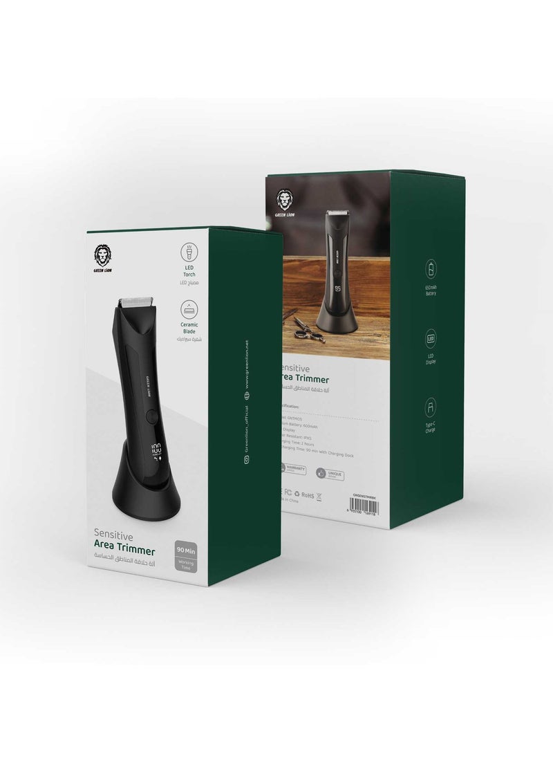 Sensitive Area Trimmer with 90 Min Runtime with 2 Hours Charging, 650mAh Battery, Type C Charging Port, IPX5 Waterproof, LED Display & Torch - Black