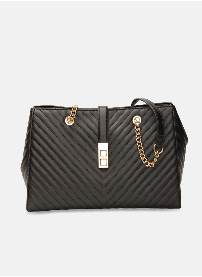 Dulce Tote Bag with Metal Chain Straps - Black