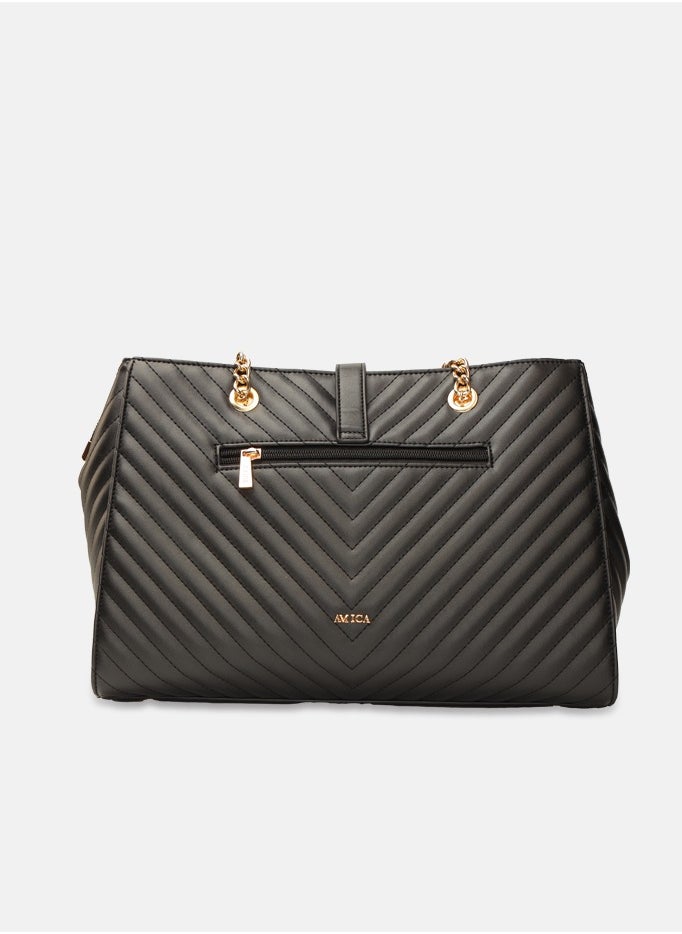 Dulce Tote Bag with Metal Chain Straps - Black