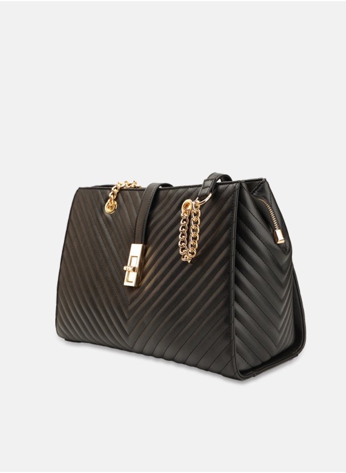 Dulce Tote Bag with Metal Chain Straps - Black