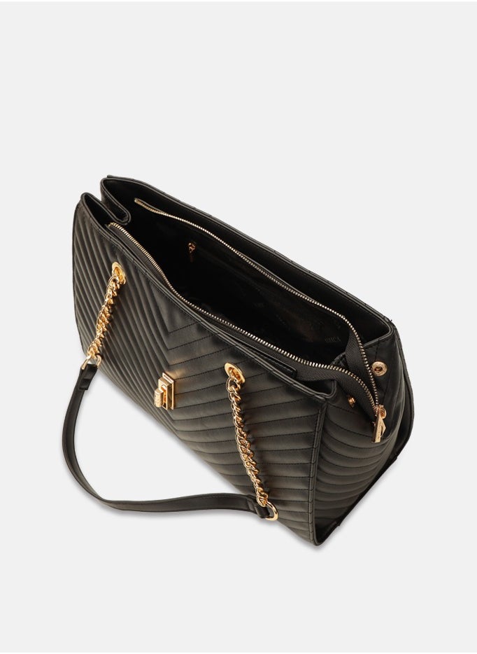 Dulce Tote Bag with Metal Chain Straps - Black