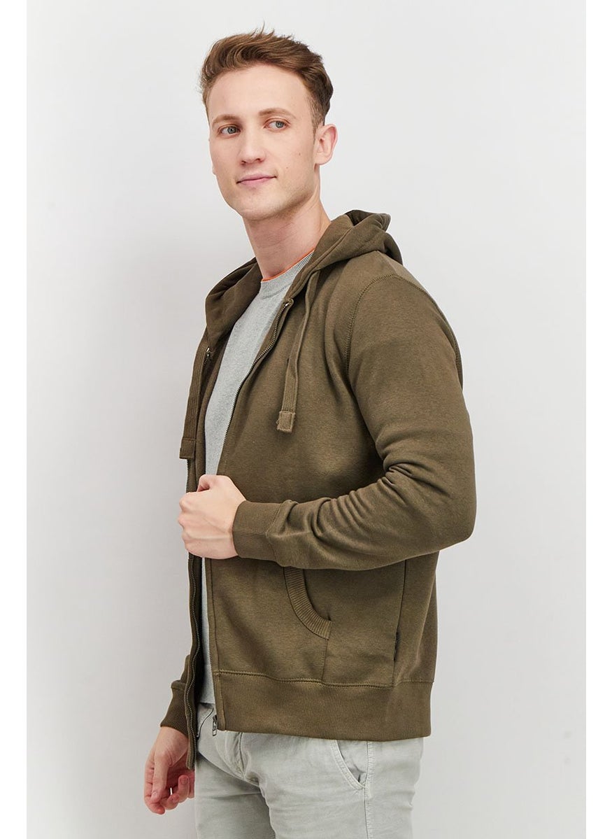 Men Hooded Long Sleeves Brand Logo Sweatshirt, Khaki and Olive