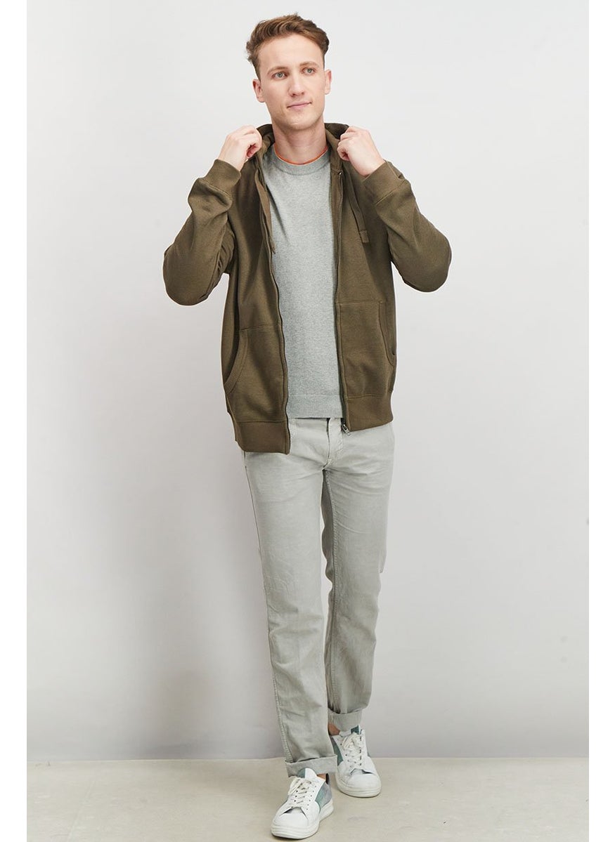Men Hooded Long Sleeves Brand Logo Sweatshirt, Khaki and Olive