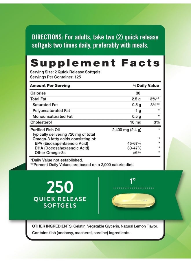 Nature's Truth 1200 Mg Omega-3 Fish Oil Softgels, 250 Count