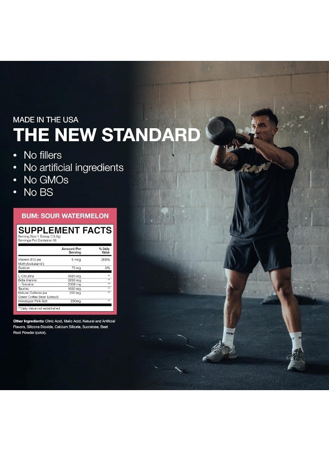 Raw Essential Pre-Workout | Unmatched Energy & Focus | Enhanced Muscle Pumps | For All Athletes | Caffeine Fueled | L-Citrulline Enhanced | Ultimate Workout Boost | Sour Watermelon | 30 Servings