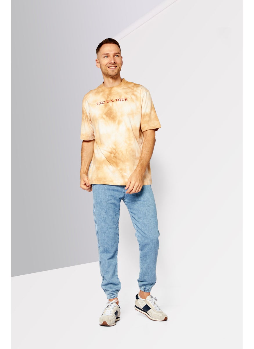 Men Crew Neck Short Sleeve Graphic T-Shirt, Tan