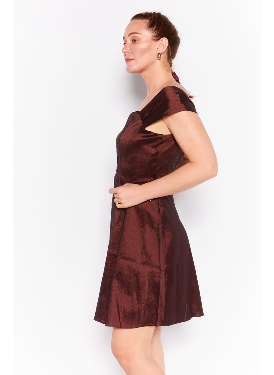 Women Solid Curve Dress, Brown