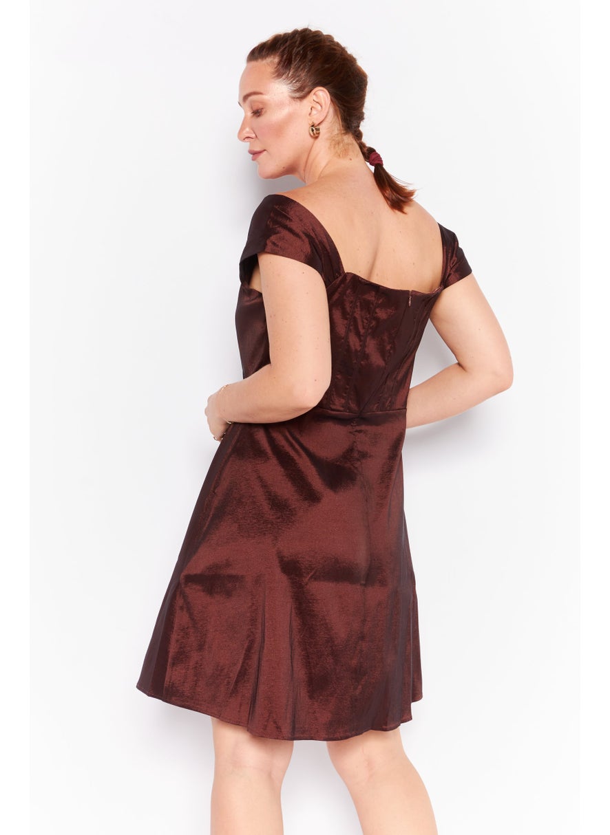 Women Solid Curve Dress, Brown