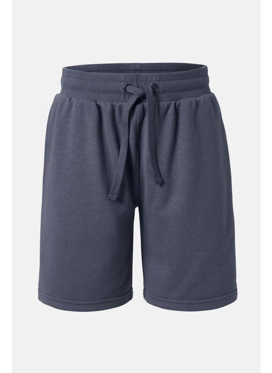 Women Draw String Solid Bermuda Shorts, Navy Blue