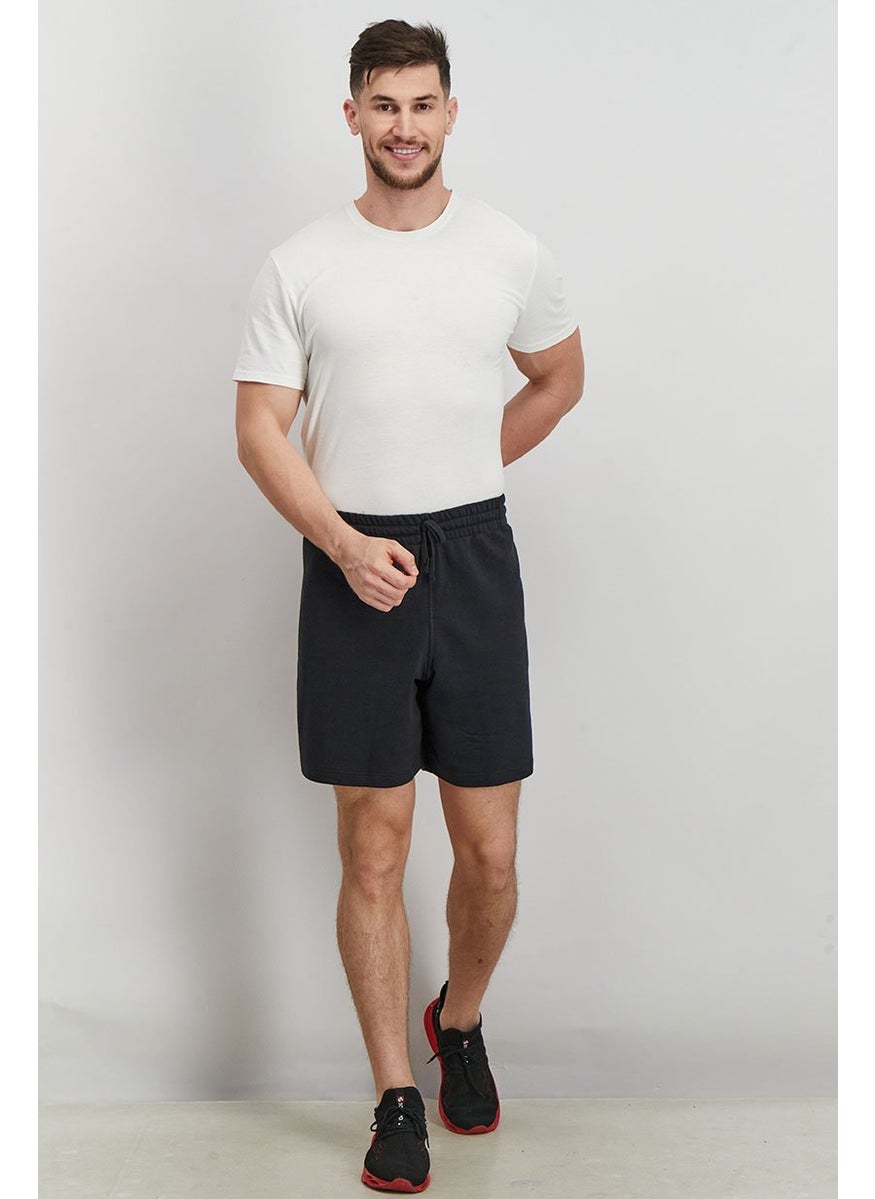 Men Sportwear Fit Embroidered Drawstring Short, Black