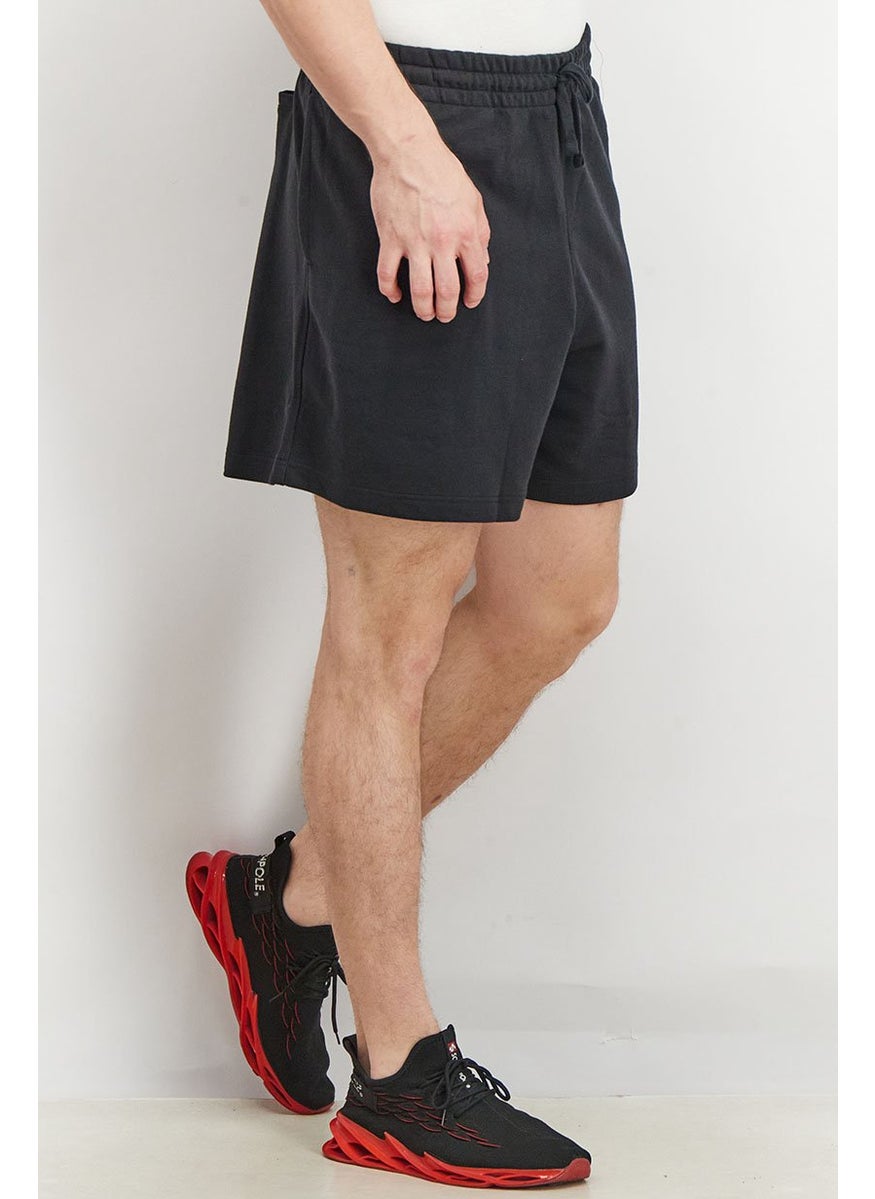 Men Sportwear Fit Embroidered Drawstring Short, Black