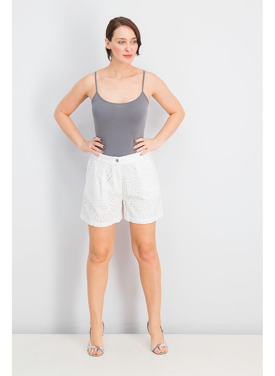 Women Eyelet Basic Shorts, White