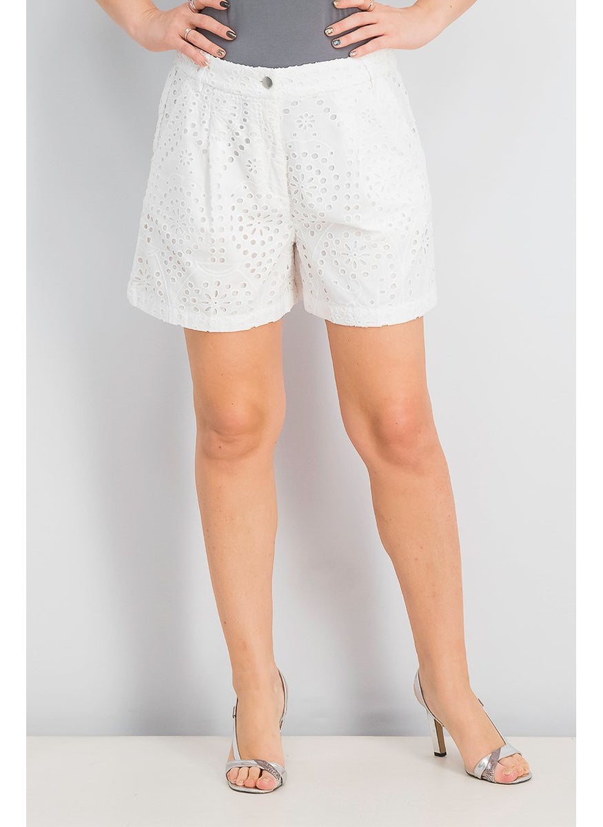 Women Eyelet Basic Shorts, White