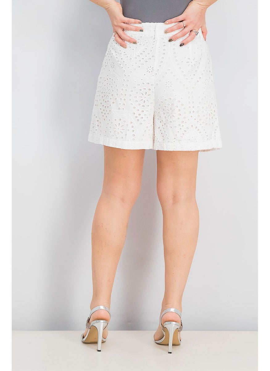 Women Eyelet Basic Shorts, White