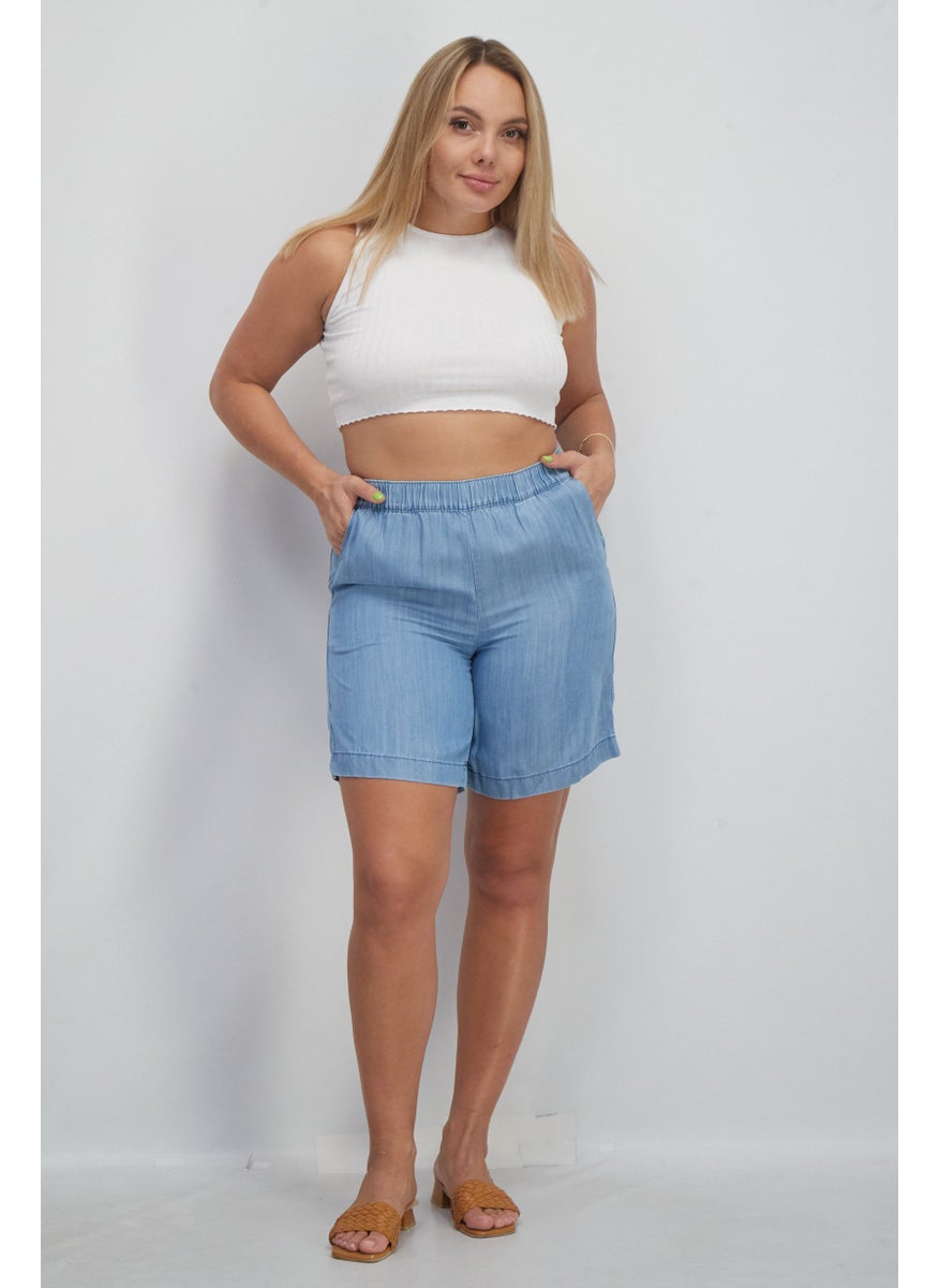 Women Washed Soft Denim Short, Light Blue