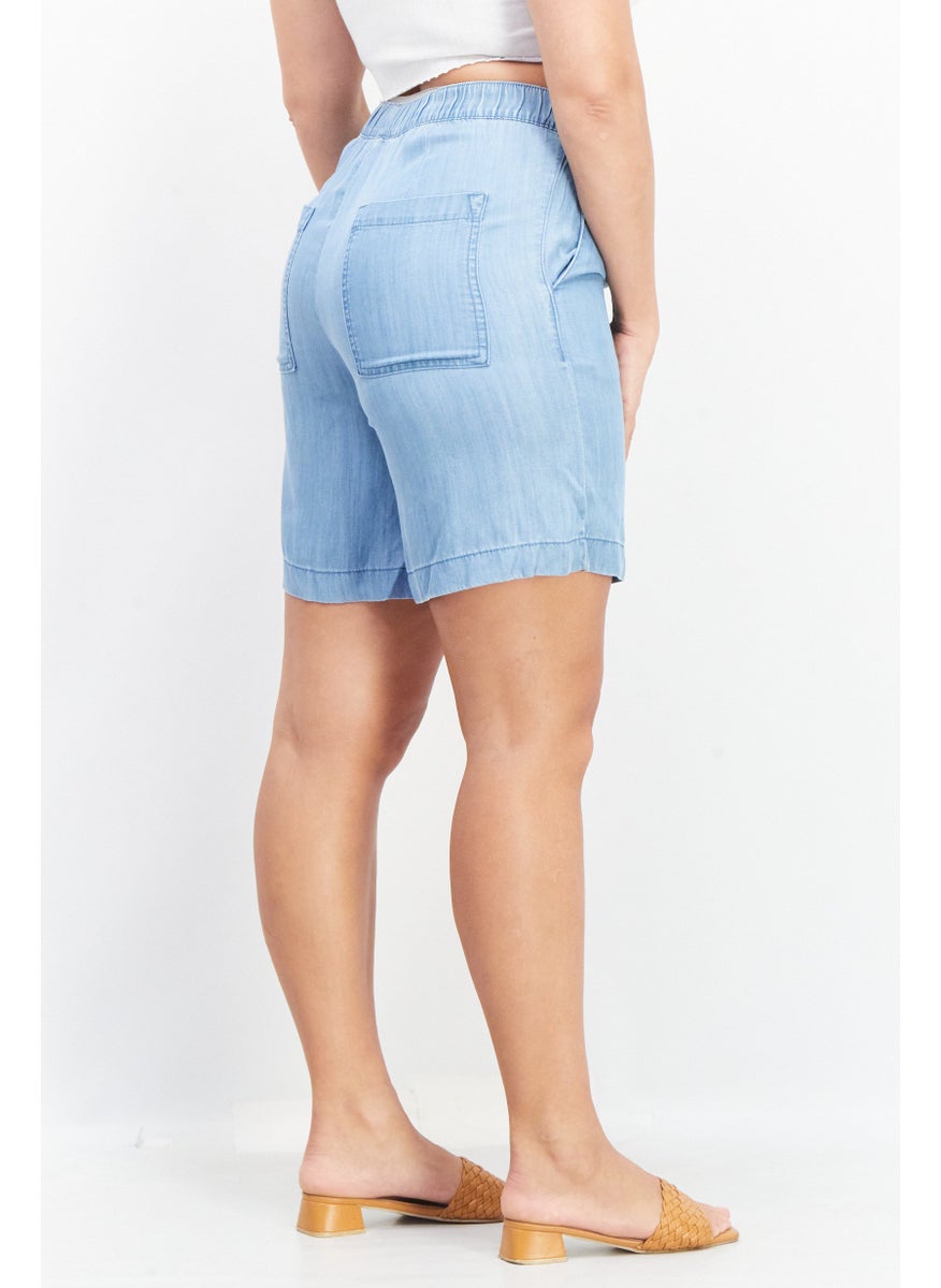 Women Washed Soft Denim Short, Light Blue