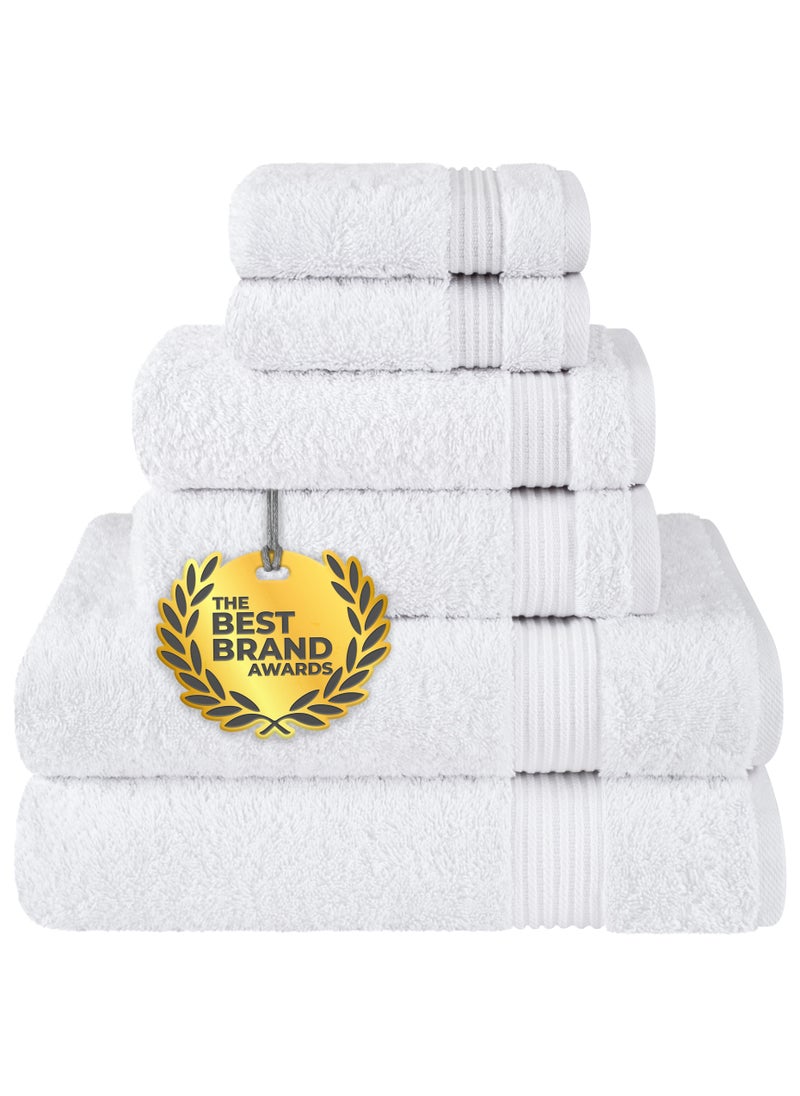 Towel Set Luxury Hotel Quality 500 GSM Genuine Combed Cotton, Super Soft & Absorbent Family Bath Towels 6 Piece Set -  2 Bath Towels, 2 Hand Towels, 2 Washcloths - Bright White