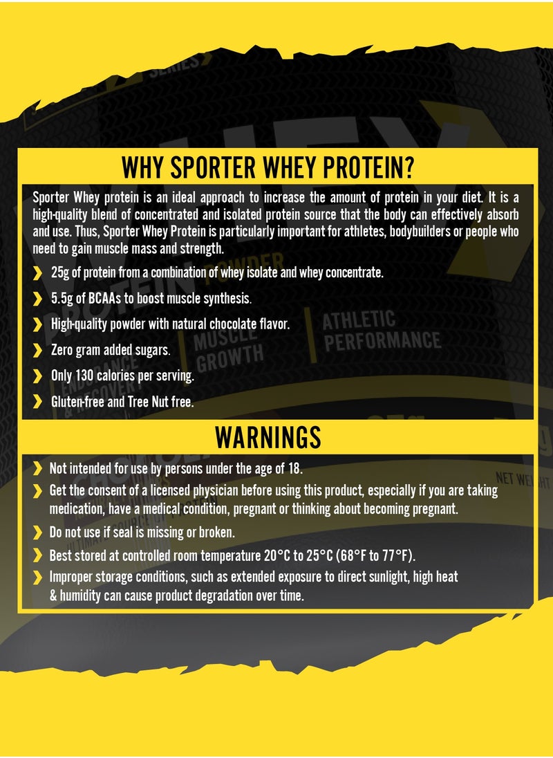 Sporter Whey Protein Powder – 5lb | 25g Protein Per Serving | Whey Isolate & Concentrate Blend | Chocolate Flavor | Muscle Growth & Recovery | Low Carb, Easy Mix, No Added Sugars