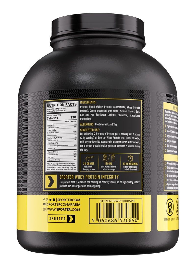 Sporter Whey Protein Powder – 5lb | 25g Protein Per Serving | Whey Isolate & Concentrate Blend | Chocolate Flavor | Muscle Growth & Recovery | Low Carb, Easy Mix, No Added Sugars