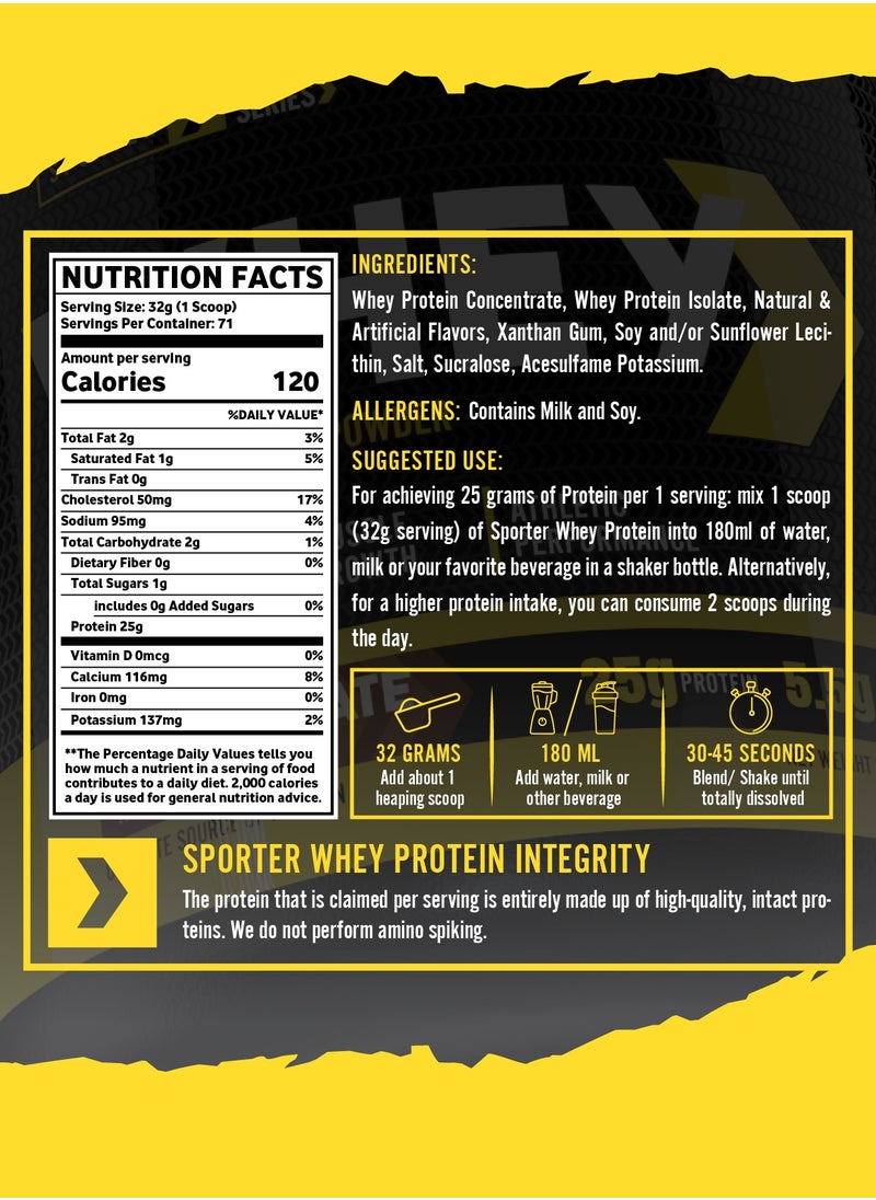 Sporter Whey Protein Powder – 5lb | 25g Protein Per Serving | Whey Isolate & Concentrate Blend | Chocolate Flavor | Muscle Growth & Recovery | Low Carb, Easy Mix, No Added Sugars