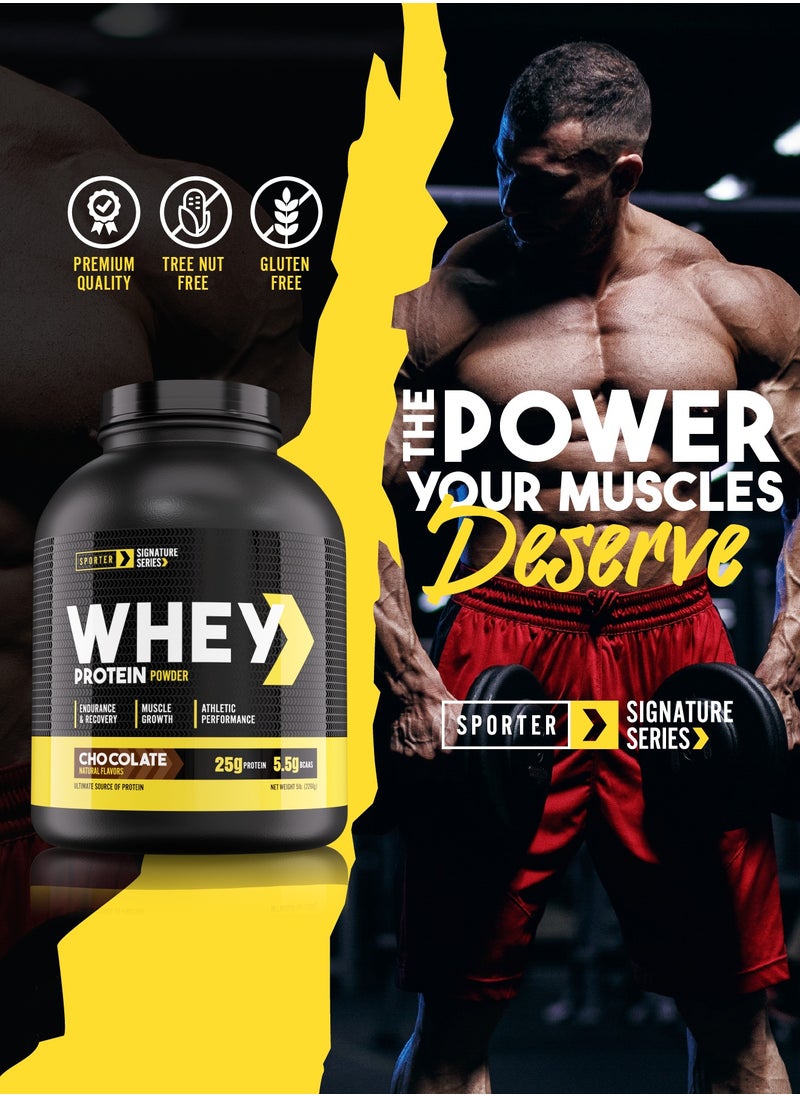 Sporter Whey Protein Powder – 5lb | 25g Protein Per Serving | Whey Isolate & Concentrate Blend | Chocolate Flavor | Muscle Growth & Recovery | Low Carb, Easy Mix, No Added Sugars