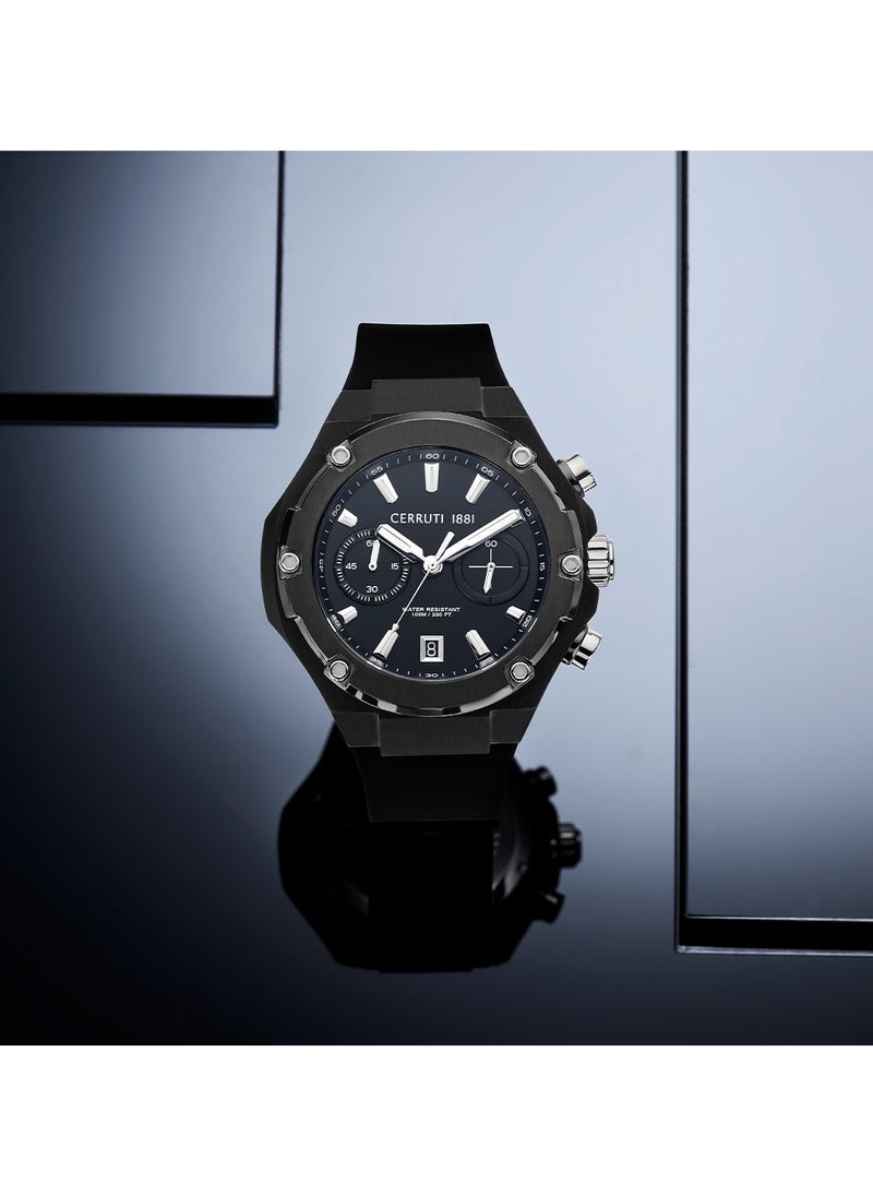 Lucardo Men's 44mm Chronograph Watch with Black Dial & Rubber Strap