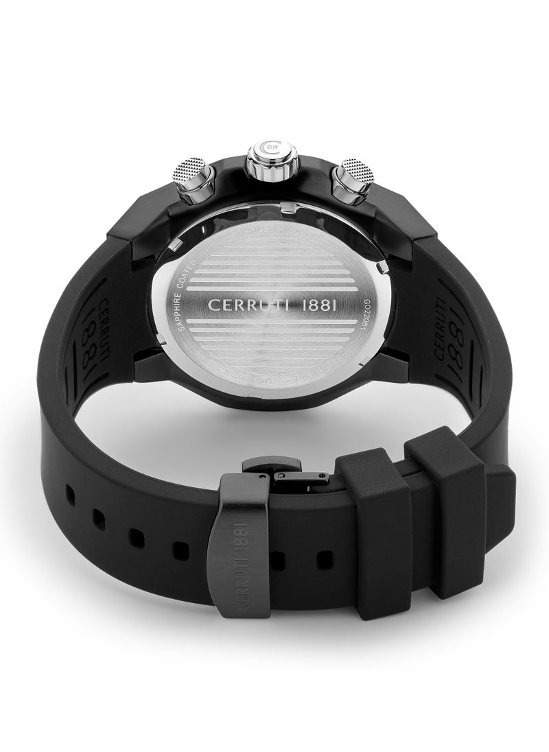Lucardo Men's 44mm Chronograph Watch with Black Dial & Rubber Strap