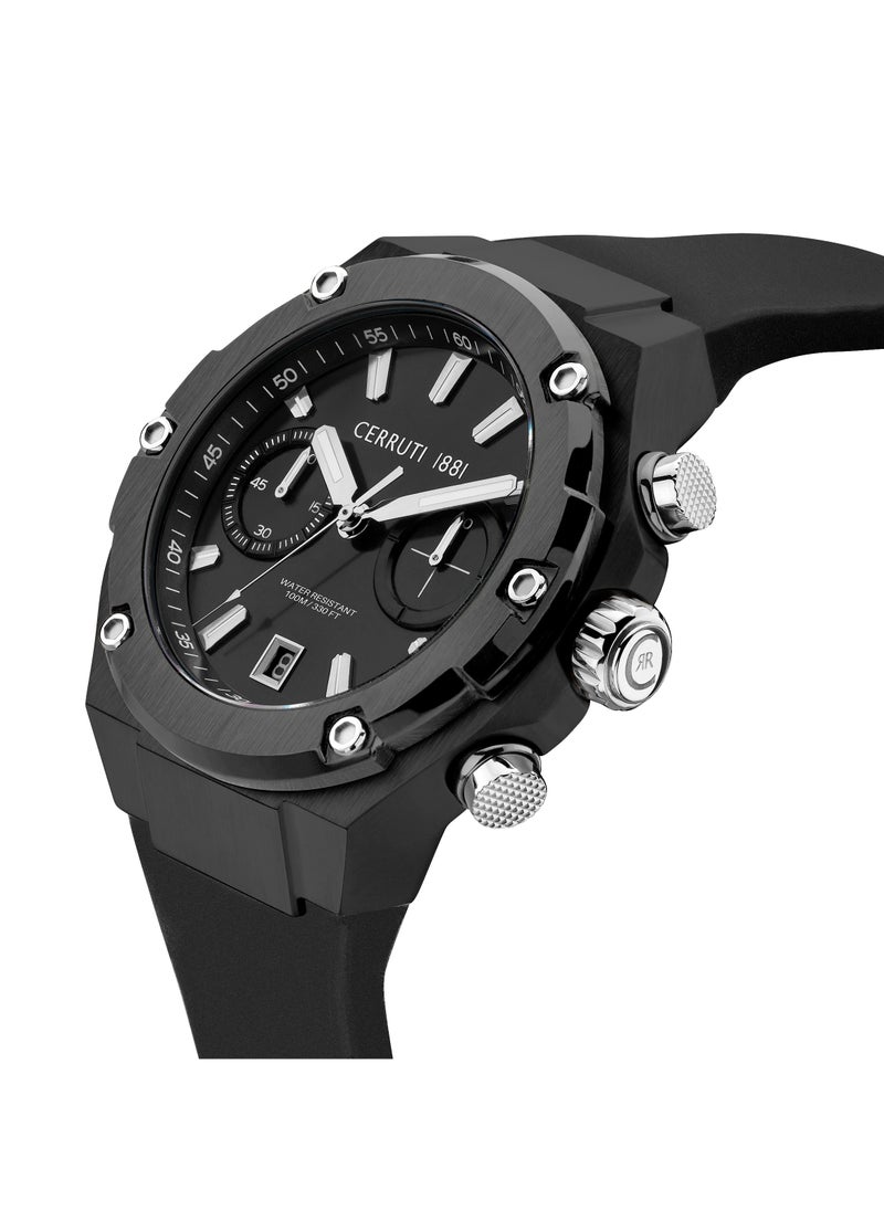 Lucardo Men's 44mm Chronograph Watch with Black Dial & Rubber Strap