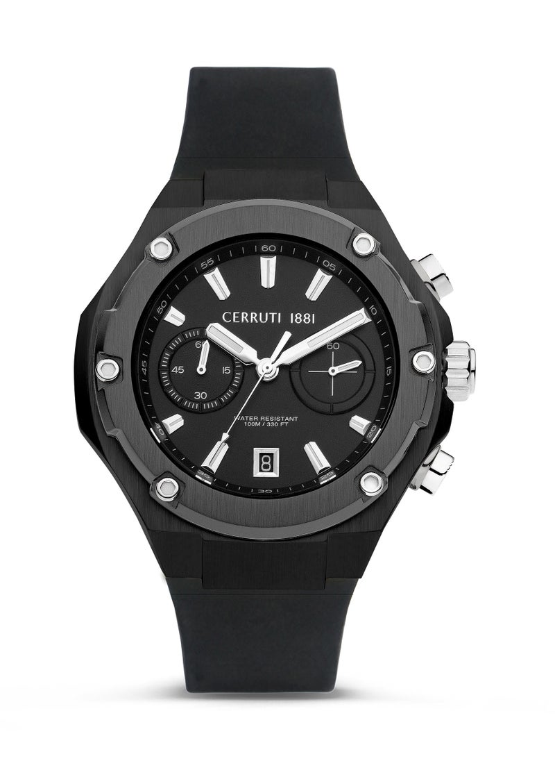 Lucardo Men's 44mm Chronograph Watch with Black Dial & Rubber Strap