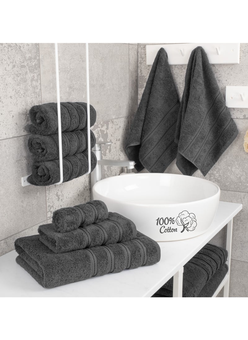 Towel Set Luxury Hotel Quality 600 GSM Genuine Combed Cotton, Super Soft & Absorbent Family Bath Towels 6 Piece Set -  2 Bath Towels, 2 Hand Towels, 2 Washcloths - Dark Grey