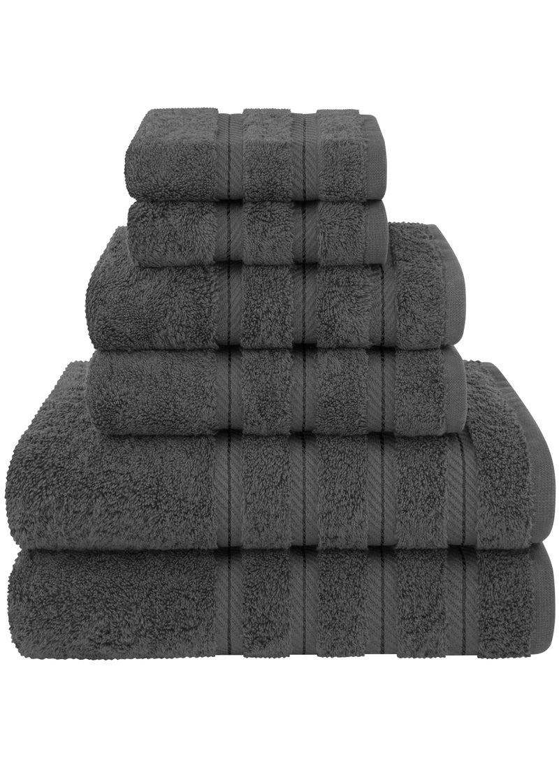 Towel Set Luxury Hotel Quality 600 GSM Genuine Combed Cotton, Super Soft & Absorbent Family Bath Towels 6 Piece Set -  2 Bath Towels, 2 Hand Towels, 2 Washcloths - Dark Grey