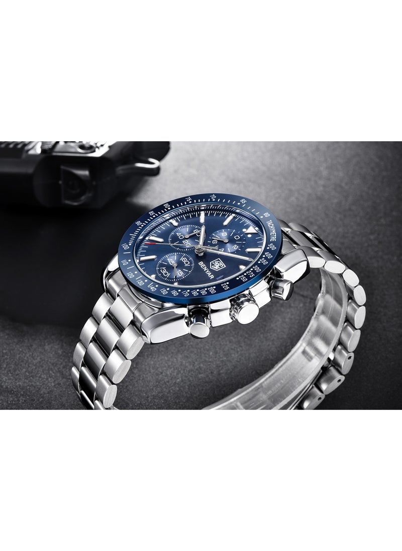 Watches for Men Watch Quartz Luxury Stainless Steel Water Resistant Chronograph Watch 5140 Silver