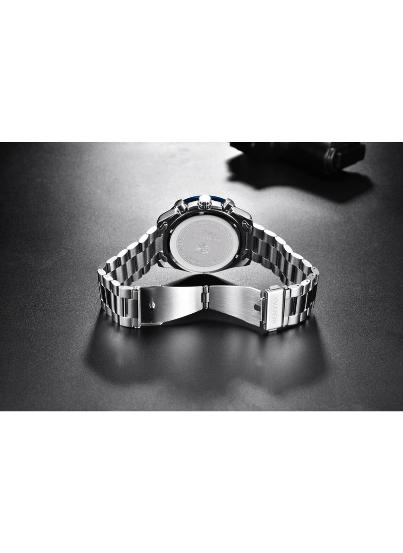 Watches for Men Watch Quartz Luxury Stainless Steel Water Resistant Chronograph Watch 5140 Silver