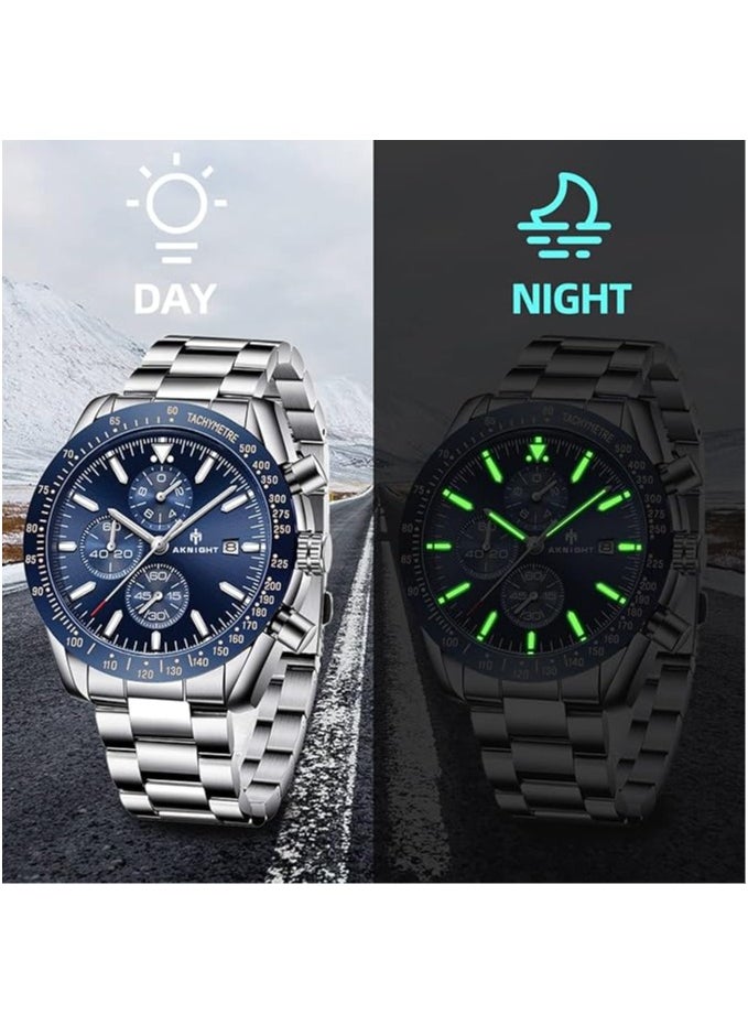 Watches for Men Watch Quartz Luxury Stainless Steel Water Resistant Chronograph Watch 5140 Silver