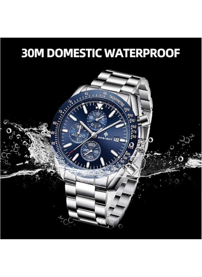 Watches for Men Watch Quartz Luxury Stainless Steel Water Resistant Chronograph Watch 5140 Silver