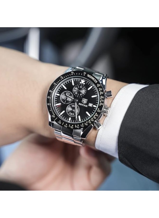 Watches for Men Watch Quartz Luxury Stainless Steel Water Resistant Chronograph Watch 5140