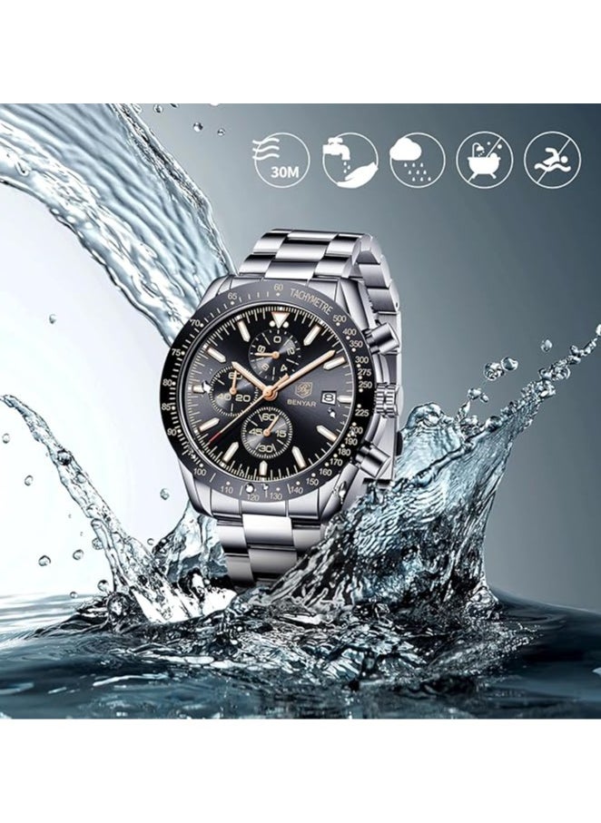Watches for Men Watch Quartz Luxury Stainless Steel Water Resistant Chronograph Watch 5140